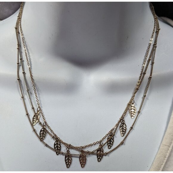 Claires Multilayer Leaf Charm Gold Tone Necklace - Picture 2 of 5